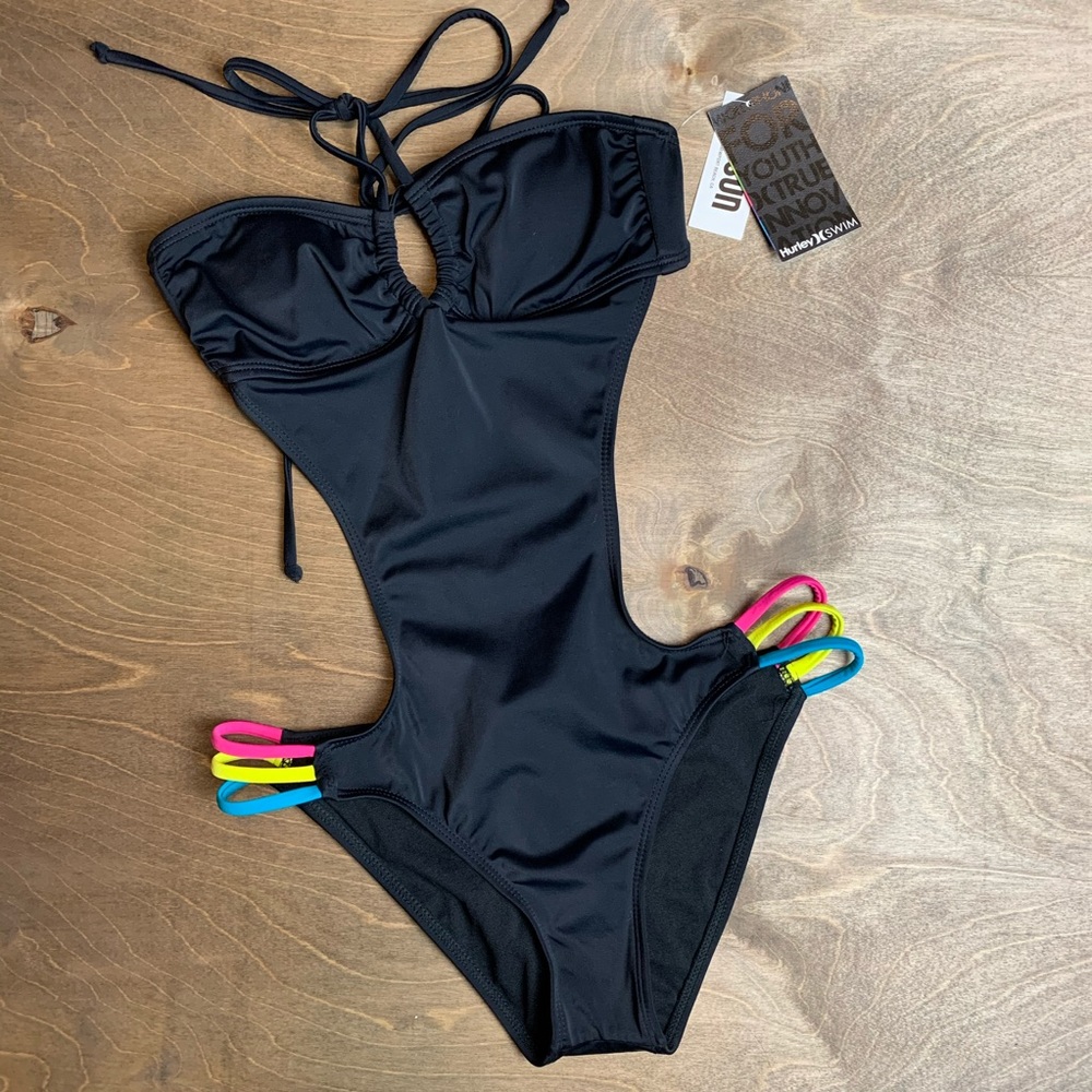 Hurley One Piece Cut Out Halter Swimsuit